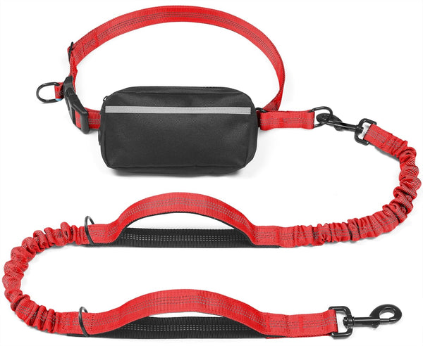 iYoShop Hands Free Dog Leash with Zipper Pouch, Dual Padded Handles, Durable Bungee for Walking, Jogging
