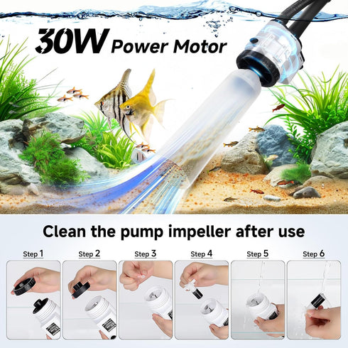 AQQA 8-in-1 Electric Fish Tank Cleaner, Aquarium Gravel Vacuum and Water Changer for Turtle Fish Tank