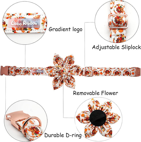 Dog Collar with Flower - Thanksgiving Turkey Flower Dog Collar Gift Puppy Soft Collar Pet Flower Adjustable Dog Collar for Large Dogs