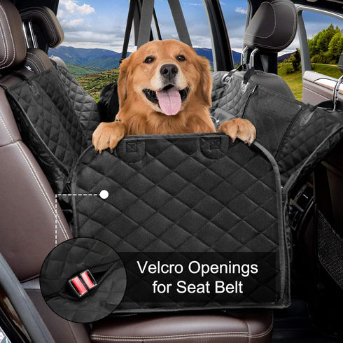 Hammock Femuar Dog Car Seat Cover with Storage Pockets Mesh Visual Window, Waterproof Nonslip , Heavy Duty Scratchproof