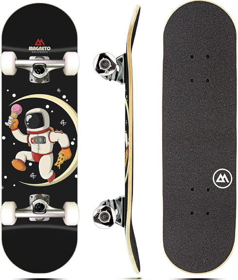Magneto Complete Skateboard | Maple Wood | ABEC 5 Bearings | Double Kick Concave Deck for Beginners and Teens