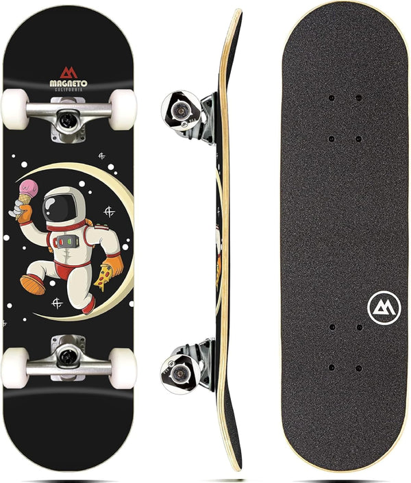 Magneto Complete Skateboard | Maple Wood | ABEC 5 Bearings | Double Kick Concave Deck for Beginners and Teens