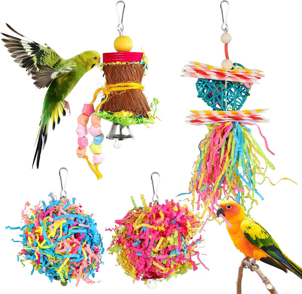 YUEPET 4 Pack Bird Shredder Toys - Small Parrot Chewing Toys for Parakeets, Parrotlets, Lovebirds, Cockatiels