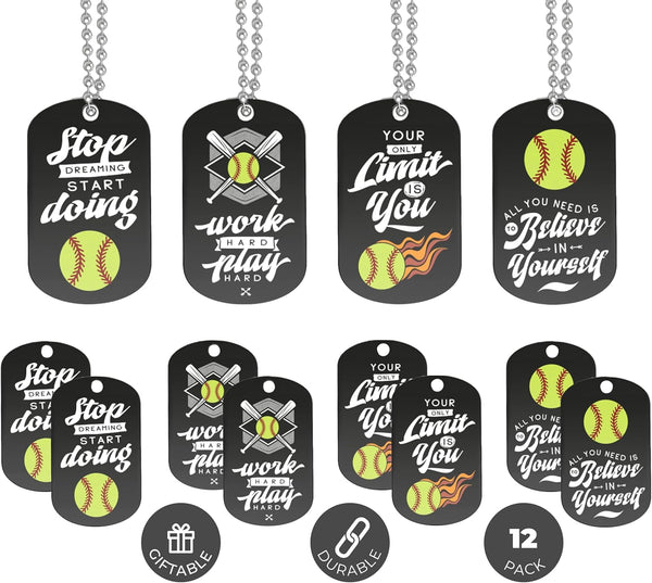 Inkstone Softball Dogtag Necklaces - Motivational Stop Dreaming Start Doing - 12 Pack Encouraging Gift for Students,