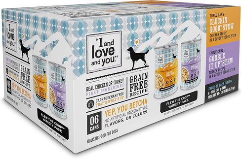 I AND LOVE AND YOU Wet Dog Food - Flew The Coop Variety Pack, Chicken + Turkey, Grain Free, 13oz can, 6pk