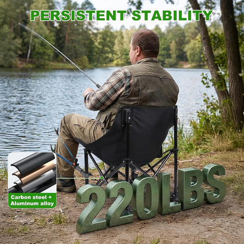 220lbs Folding Fishing Chair with Complete Accessories, Load Capacity, Portable Fishing Chair with Non-Slip Foot Pads