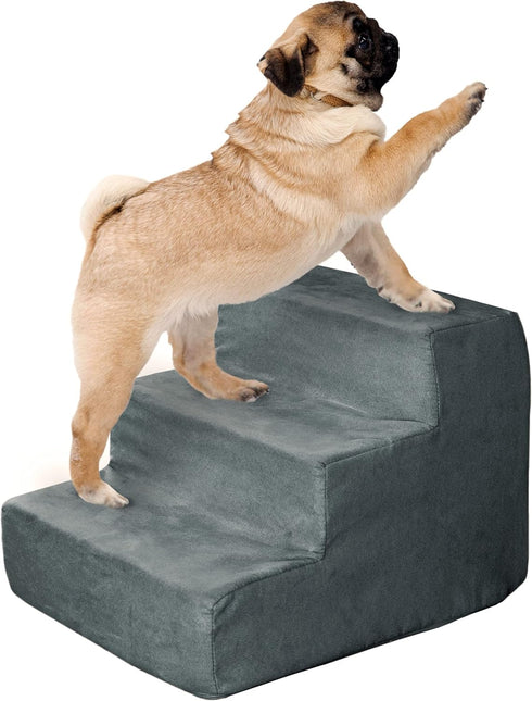 PETMAKER 3-Step Pet Stairs, Gray, High-Density Foam, Microfiber, Supports Up to 25lbs