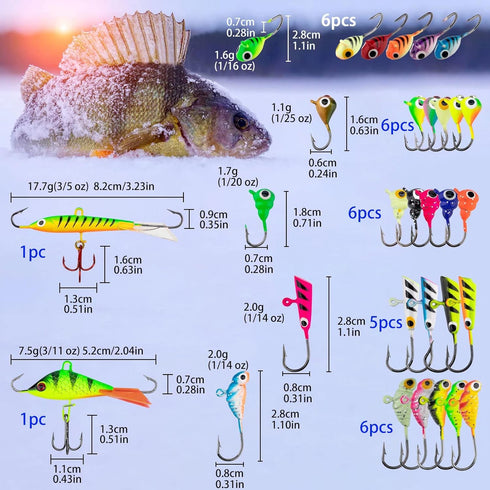 THKFISH Ice Fishing Jigs Kit - Ice Fishing Lures for Walleye, Perch, Panfish, Crappie, 50PCS/31PCS