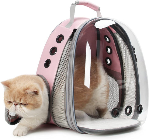 LOLLIMEOW Pet Carrier Backpack, Airline-Approved Bubble Carrier for Cats and Puppies, Pink, Travel Design
