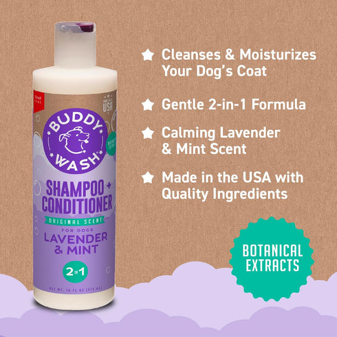 2 1 16 oz. Buddy Grooming Wash in Dog Shampoo, Lavender & Mint, Bottle