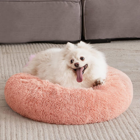 MIXJOY Orthopedic Dog Bed, Ultra Soft Washable Donut Cuddler Round Bed for Dogs and Cats, 20''/23''/30'', Pink (23'')