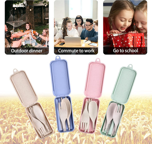 Reusable Utensils Set With Case, 4 Sets Collapsible Travel Cutlery Set for Adult Travel, Picnic, Camping or Birthday Use