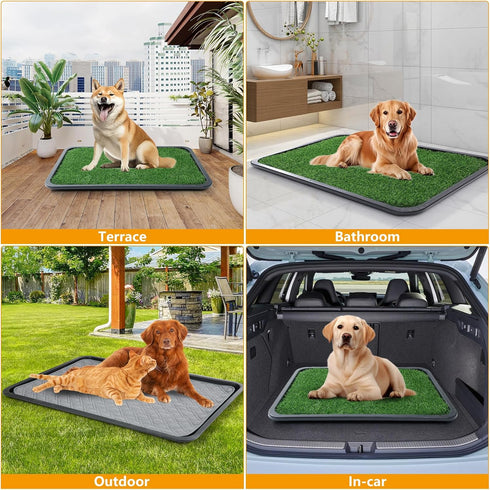 35x23in 2-Pack 2 Dog Grass Pad with Tray, Dogs Potty Tray with Replacement Artificial Grass and Washable Reusable Pee