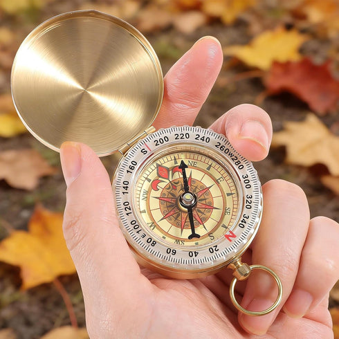 KFHENSOMR Brass Compass for Hiking Large Dial Pocket Compass with Keychain Loop Camping Survival Navigation Tool Ideal