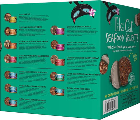 Pack, 36 Pack, 2.8 3 oz. (Pack 36) Tiki Cat Seafood Selects, Ultimate Variety High Protein Servings with Real Flaked