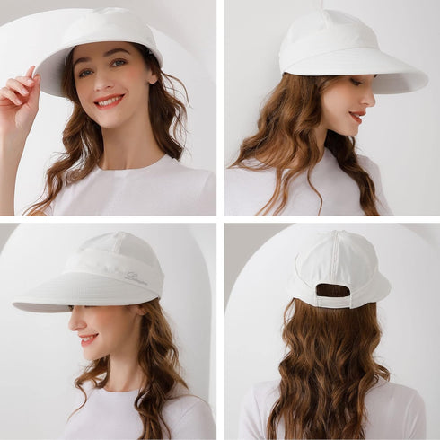 Womens Sun Hat - 2 in 1 Zip-Off Sun Protection Visor Beach Hat for Women, Packable Golf Hat