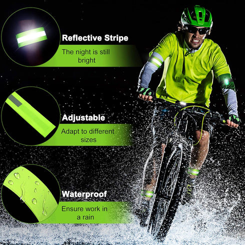 Reflective Running Gear Set - 2 Pieces LED Safety Lights and 4 Reflective Bands for Wrist, Arm, Ankle, Leg