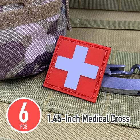 6 Medical Cross Patch, POWNEW Tactical First Aid Med Patches Perfect for IFAK Trauma Pouch, EMT, EMS, EDC Bag - Pcs