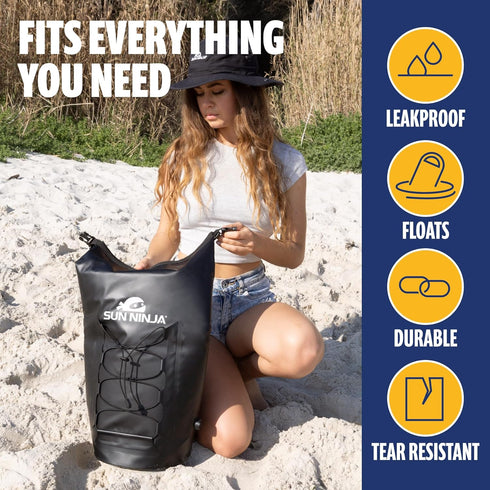 Sun Ninja Floating Dry Bag Cooler, Waterproof Outdoor Cooler with Padded Shoulder Strap, 20L