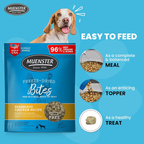 Muenster Freeze Dried Dog Food Topper Bites, Farmhaus Chicken, 20oz - Freeze Dried Raw Dog Food