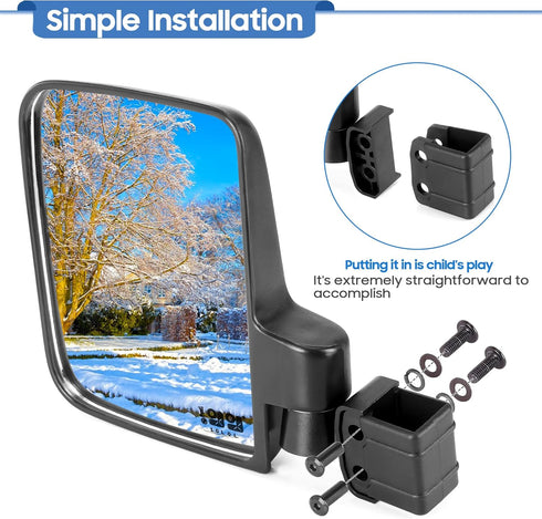 Golf Cart Side Mirrors, No Drilling, 180 Degree Rotation & Foldable, HD Shatterproof Glass Mirrors for Club Car EZGO