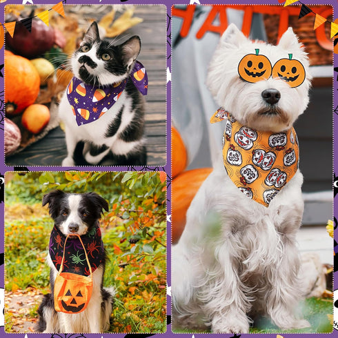 100 Paterr Pieces Dog Bandanas Bulk Halloween Pet Handkerchief Soft Dog Triangle Bibs Cute Kerchief Adjustable Washable