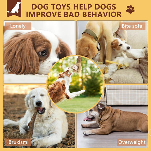 Plush Squeaky Dog Chew Toy with Crinkle Paper, Tough Tug of War Toys - Interactive Dog Toys for Small, Medium, Large