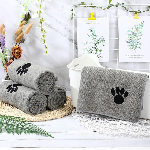 Chumia 4 Pack Absorbent Pet Grooming Towels, Soft Microfiber Quick Drying Dog Bath Towels (Gray, 16 x 31 Inch)