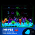 Jexine 100 Pcs Fish Tank Rocks Glow Blue, Fish Tank Stones Accessories with 10 Pack Artificial Aquatic Plants