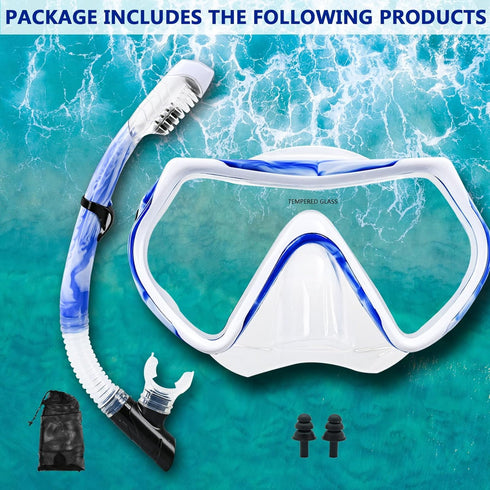 Snorkel Mask Snorkeling Set for Adults and Youth, Full Dry Snorkel Swim Goggles for Diving and Swimming