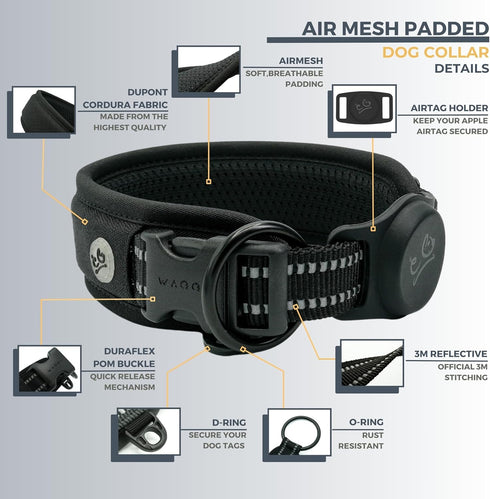 Airtag Dog Collar, Premium Holder with Adjustable Heavy Duty 3M Reflective No Chafing Ultra Soft Air Mesh for Small