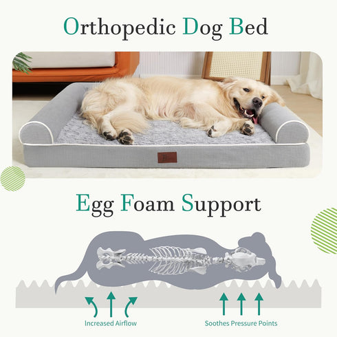 Orthopedic Dog Bed for Large Dogs - Waterproof Egg Crate Foam Pet Bed Mat with Removable Washable Cover, Non-Slip