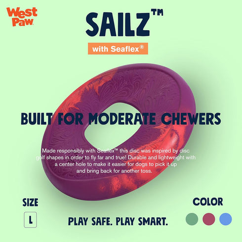 WEST PAW Seaflex Sailz Flying Disc Dog Toy – Eco-Friendly Zogoflex for Moderate Chewers, Hibiscus