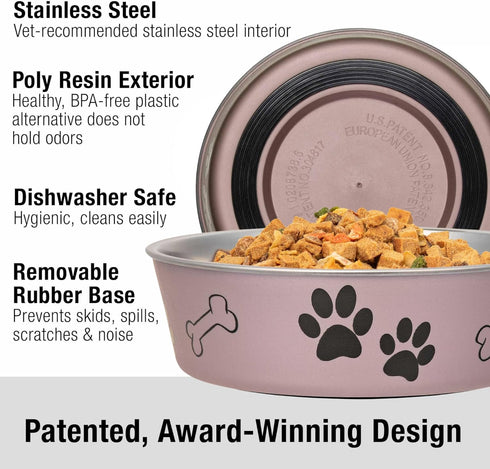 Loving Pets Bella Dog Bowls, Stainless Steel Dog & Cat Bowls, Spill Proof Dog Food Bowl, Large 35-65 lbs, Grape