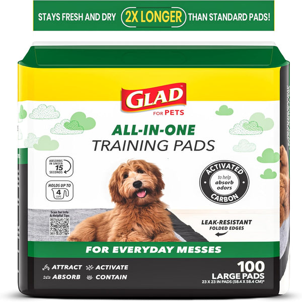 Glad for Pets Black Charcoal Puppy Pads - 6-Layer Leak-Proof Construction, Activated