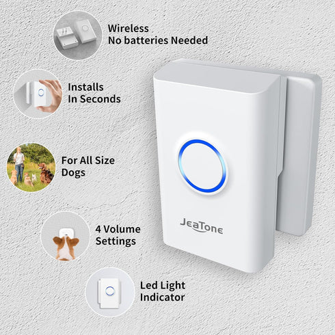 2 Pack JeaTone Dog Door Bell, Dog Bells to Go Outside, Smart Wireless Potty Training Button for Dogs, Training Dog