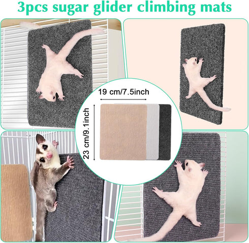 Telooco 3 Sugar Glider Toys, Pcs Self-Adhesive Sugar Glider Climbing Mats Sugar Glider Cage Accessories for Sharpening
