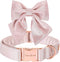 Unique Style Paws Silk Pink Dog Collar, Adjustable Durable Collar with Bow for Medium Dogs