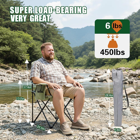 XMT Portable Outdoor Folding Chair with Cup Holder & Cooler Bag - Breathable Mesh, Wide Armrests, Ergonomic Design