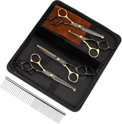 Set Dog Grooming Scissors Kit, Fcysy Professional Pet Shears for Cats at Home, Dog Grooming Tools with Curved