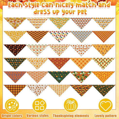 120 30 Sanwuta Pcs Thanksgiving Fall Bandanas for Dogs Bulk Pumpkin Maple Leaf Triangle Dog Bandana Autumn Washable Pet