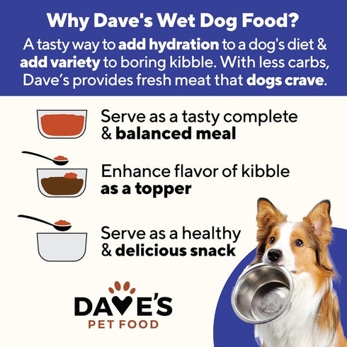 13.2 oz (12 Pack) Dave's Pet Food Wet Dog Food & Topper (Chicken & Beef), Made in USA Naturally Healthy Canned