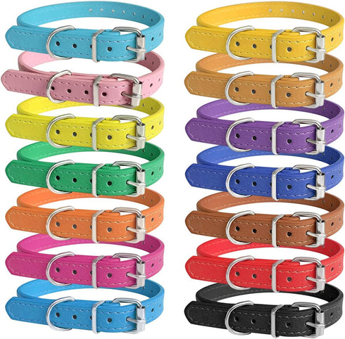 Adjustable ID Puppy Collars for Litter, 14 Color Leather Collars for Small, Medium, Large Breed Dogs, Neck 6~13 Inches