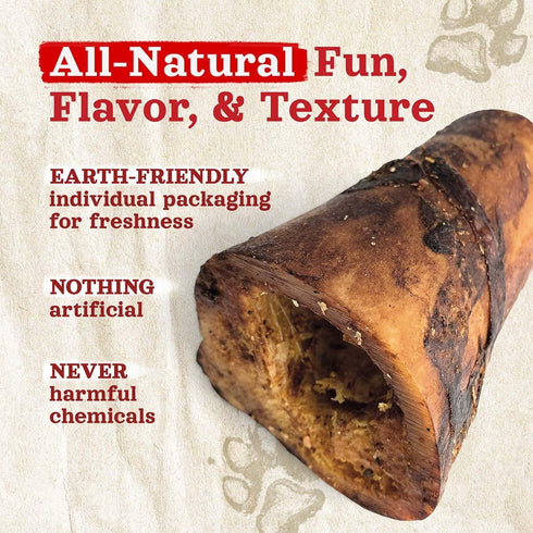 Natural Farm Dog Bones for Large Dogs, 5-6 Inch, 2-Pack, 100% Beef Bone Marrow, Grain-Free, Long-Lasting Chews