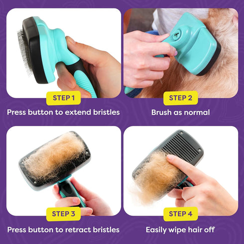 Hertzko Dog & Cat Brush, Self Cleaning Slicker Brush for Pets, Grooming Brushes for Long and Short Haired Dogs and Cats