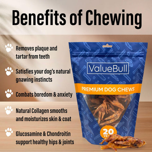 50 Count ValueBull Chicken Feet for Dogs, - All Natural Dog Chew, Hip and Joint Chew, Single Ingredient Dog Treat