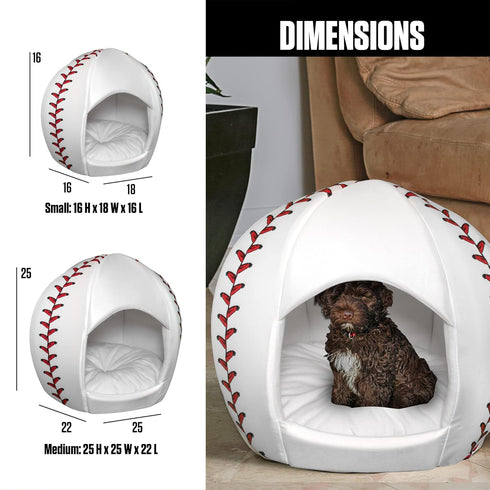 Maccabi Art Baseball Dog Bed, 16x18x16 Igloo Design, Sports Themed for Small Dogs, Puppies, and Cats