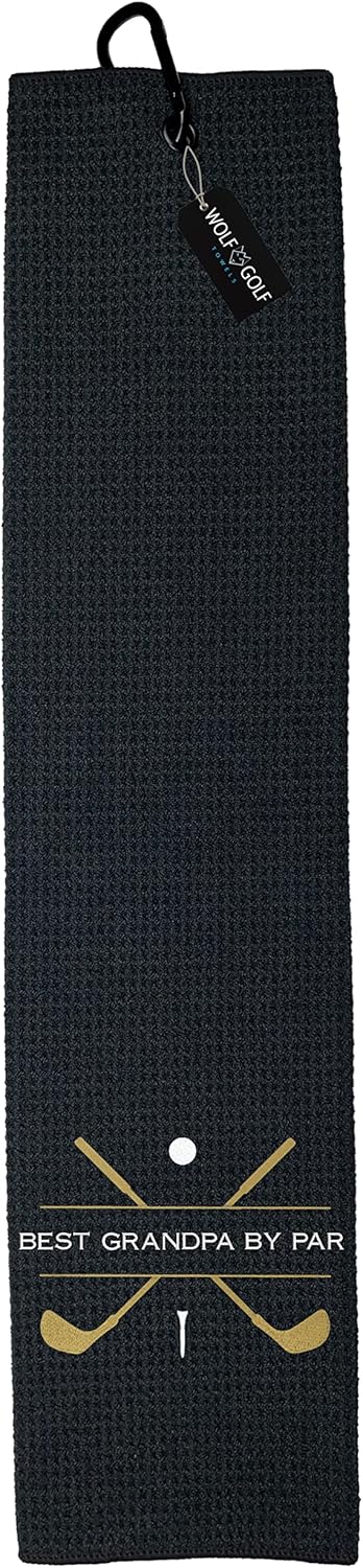Wolf Golf Towels, Best Grandpa by Par Golf Towel, Embroidered Funny Golf Accessories for Men