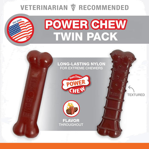 Nylabone Power Chew Classic Bone Chew Toy for Dogs, Durable for Aggressive Chewers, Bacon & Steak Flavor,