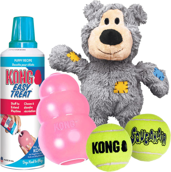 KONG Puppy Starter Dog Toy Kit - Includes Puppy, Easy Treat, Plush Toy & Squeakers for Large Puppies - Blue
